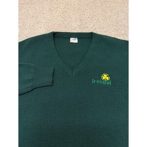 New Lodge Mens Ireland V-Neck Sweater Made In Ireland Sz XL Green Preppy Vintage